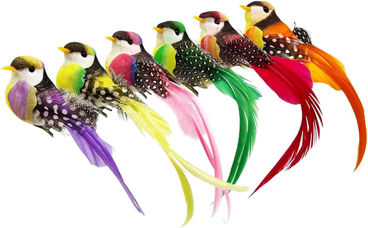 Artificial Feathered Birds Spring Decorative Fake Bird with Clips for Christmas Tree Decorations Wreath Ornaments (TH08245-6pcs)