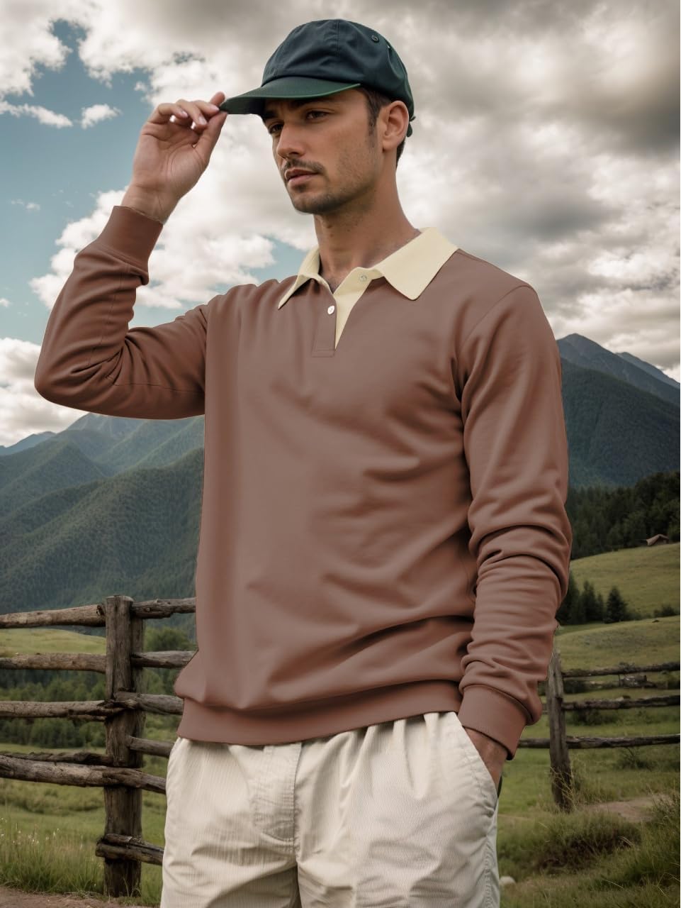 ZAFUL Mens Polo Shirts Long Sleeve Pullover Sweatshirts Contrast Collar Button Down Golf Shirt - Image 3