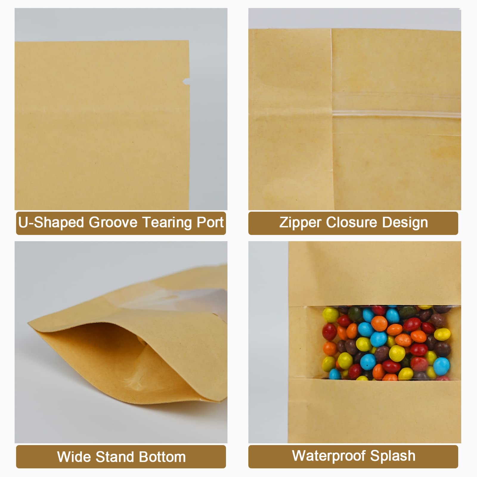 Gentpovth 50 Stück Papiertüten mit 75 runden Aufkleber, 18 x 9 x 5,5 cm Braun Kraftpapiertüten, Wasser- und ölbeständiger, zur Aufbewahrung von Nüssen, Süßigkeiten und verpackten Geschenken verwendet