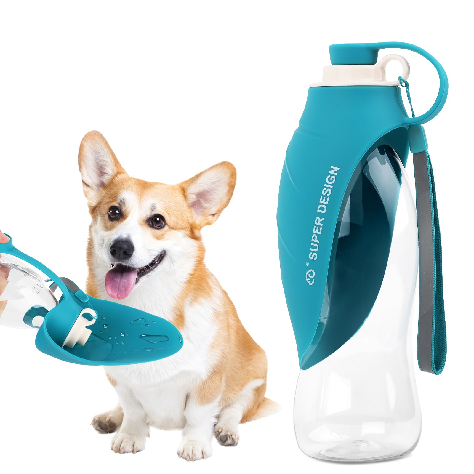 VMUTGA 580ml Botella de Agua para Mascotas, Dispensador de Agua Portátil para Perros, Botella de Agua Plegable 180° para Perros y Gatos, Botella de Agua Plegable para Caminar, Viajar, Acampar(Azul)