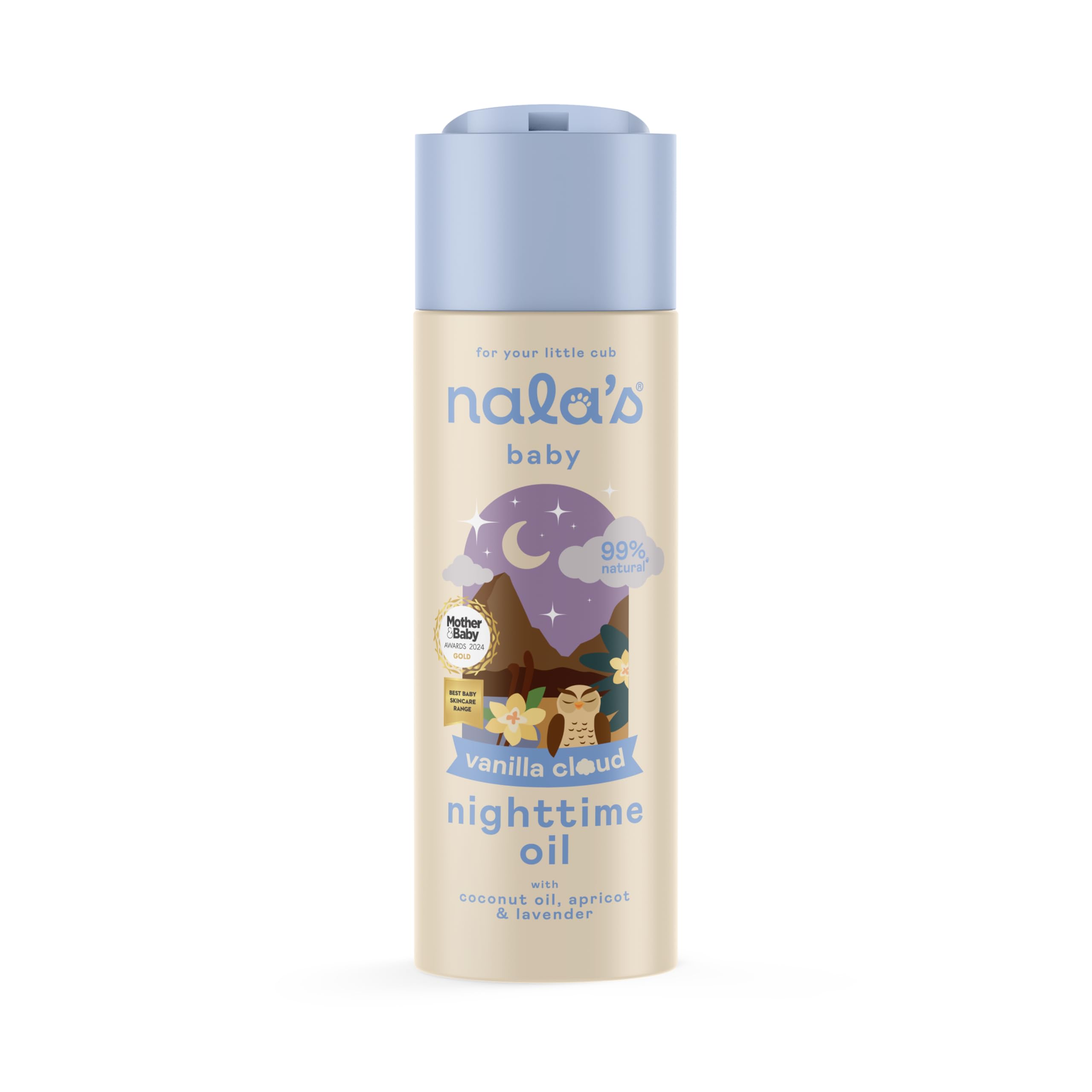 Nala's Baby Nighttime Oil Vanilla Cloud | Award-winning |99% Natural | Paediatrician-approved | Shea Butter, Cocoa Butter and Camomile | Vegan | 200ml | Nalas Baby