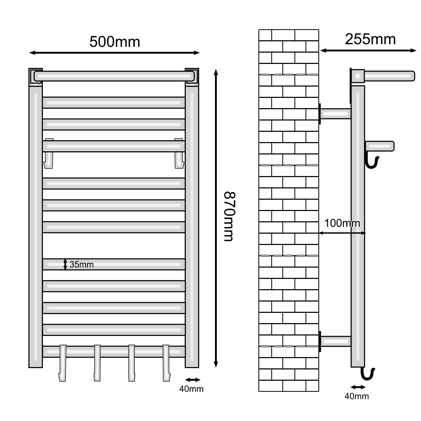 Toallero Baño Radiador, Calentador de Toallas con termostato Inteligente WiFi, para Alexa y Google Home y App, 500x870mm, Toallero Electrico, Radiador Toallas,Radiador Secador Toallas-WiFi Black Right