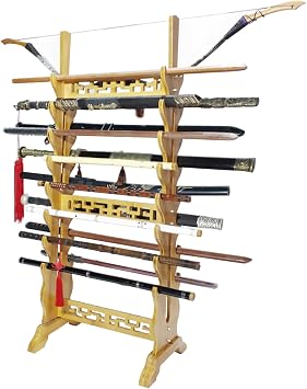 Multi-Layer Floor Sword Display Stand, 16/18/20/24 Tier Wood Sword Hanger Sword Rack Lightsaber Stand, Classic Hollow Sword Holder