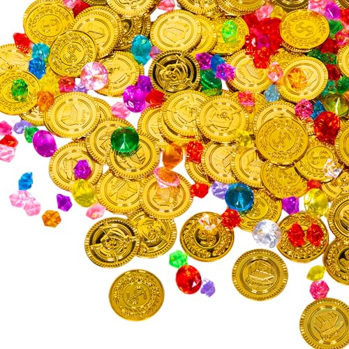 Liatunou 100 Pieces Gold Coins and 100 Pieces Gem Jewelry