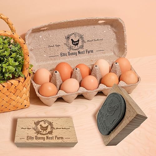 Miniatura 5 de Sellos personalizados de cartón de huevos – Sellos personalizados de goma de madera de huevos frescos de granja – para embalaje y etiquetado