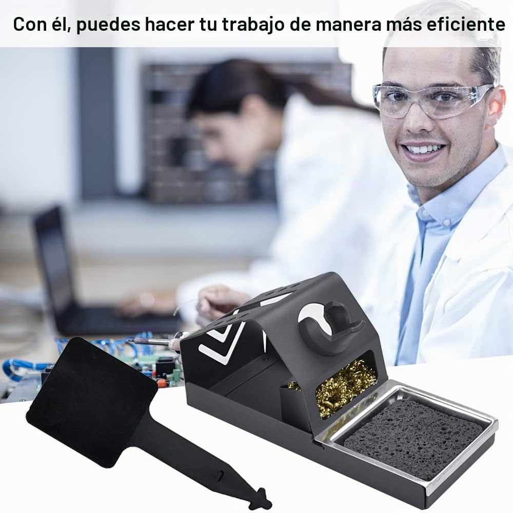 Soporte Soldador Estaño Soporte para Cautín + Limpiador de Latón para Limpiar la Punta de Estaño + Esponja Limpia Soldador + Goma Anti Calórica, Aleación de zinc, Antiestático y Seguro de Usar