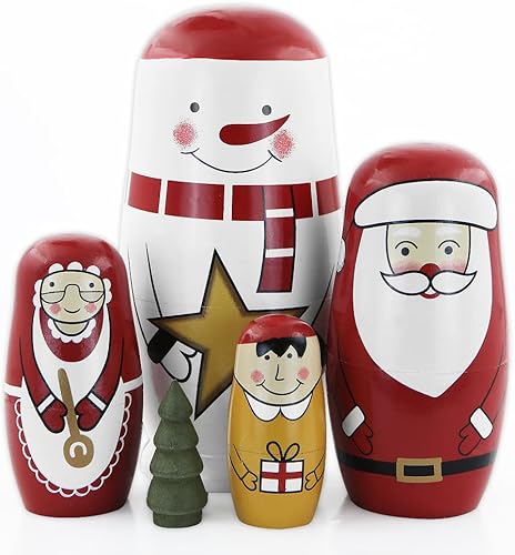 Winterworm 5 piezas de adorable muñeco de nieve de Papá Noel muñeco de anidación de árbol de Navidad muñeca rusa Matryoshka de Navidad muñecas Winterworm 5 piezas de adorable muñeco de nieve de Papá Noel muñeco de anidación de árbol de Navidad muñeca rusa Matryoshka de Navidad muñecas