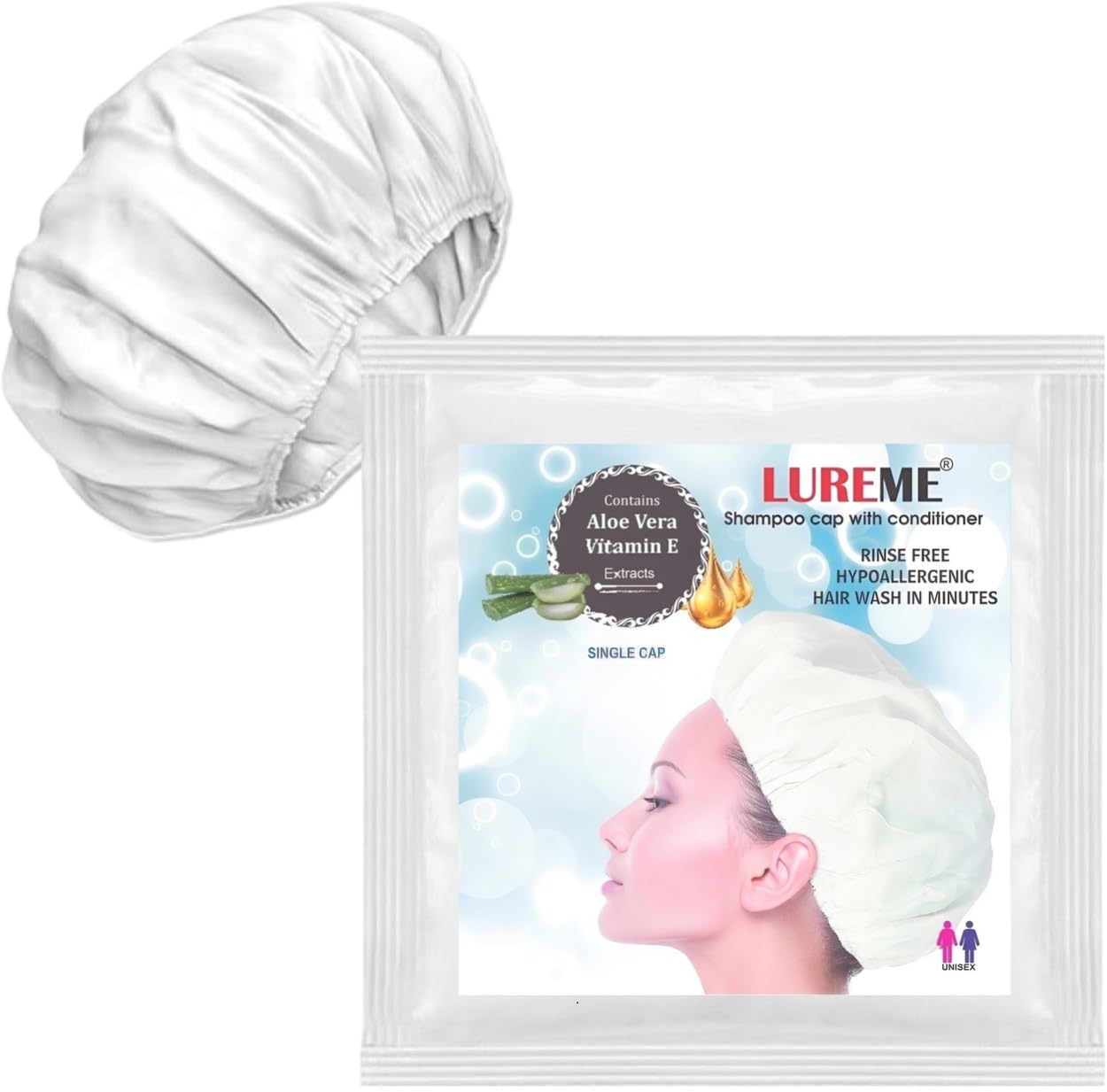 LUREME (6 Value Packs) Shampoo Cap for Unisex Adults. Gentle Hair Wash and Cleansing | Microwavable Easy Bath Shampoo Cap for Adults. Individual Pouch Packing, Rinse Free-image-48