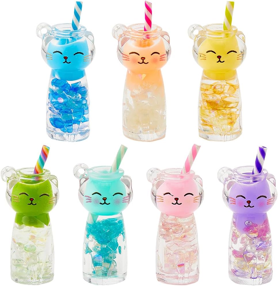 SUNNYCLUE 1 Box 30Pcs Luminous Charms Resin Bottle Charms Bulk Kitten Milk Tea Drink Cup Cat Acrylic Luminous Pendants for Jewelry Making Supplies DIY Craft Necklace Bracelet Earring Women Adults