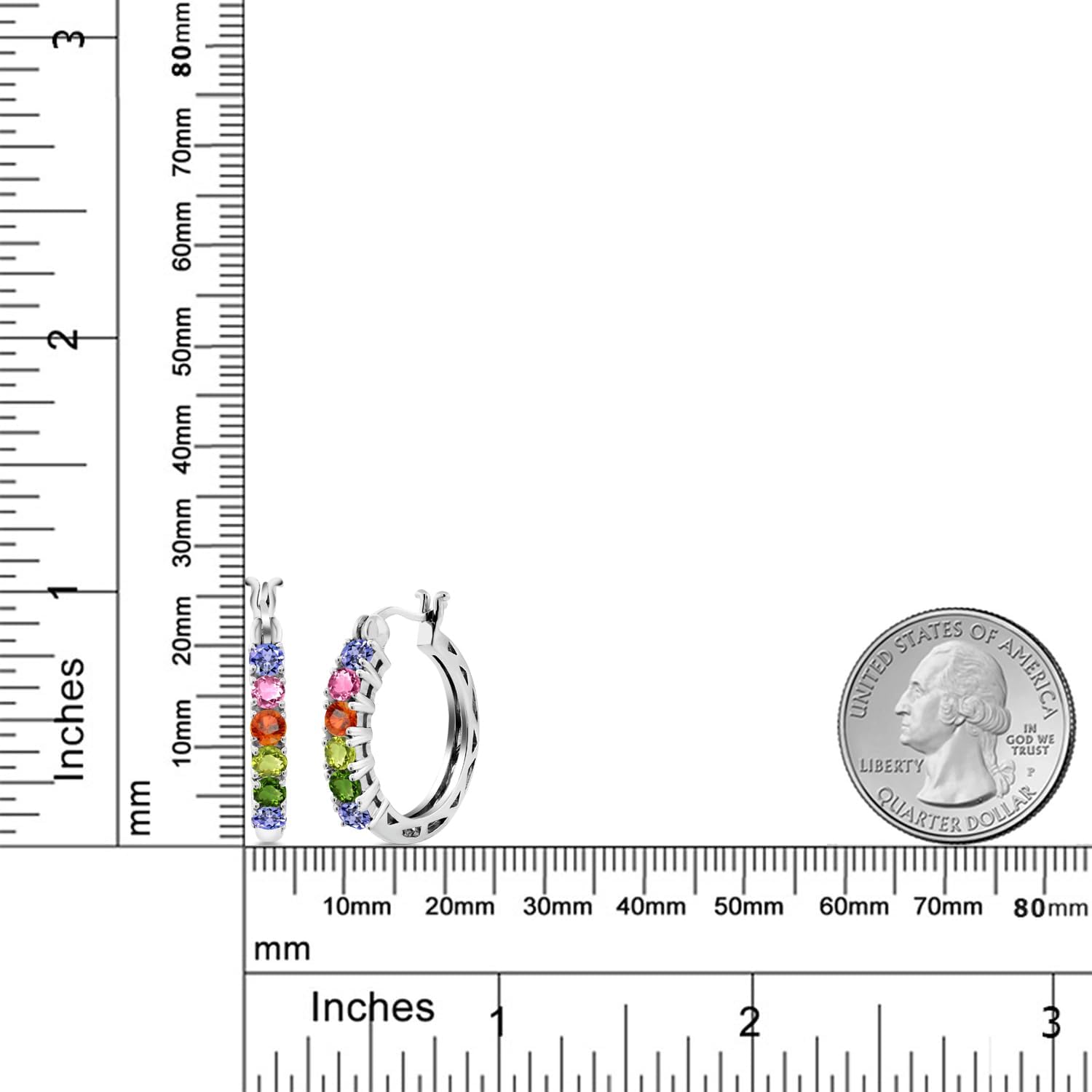 Gem Stone King 925 Sterling Silver Multi Color Tourmaline Hoop Earrings For Women (1.56 Cttw, 22MM = 0.85 Inches Diameter)