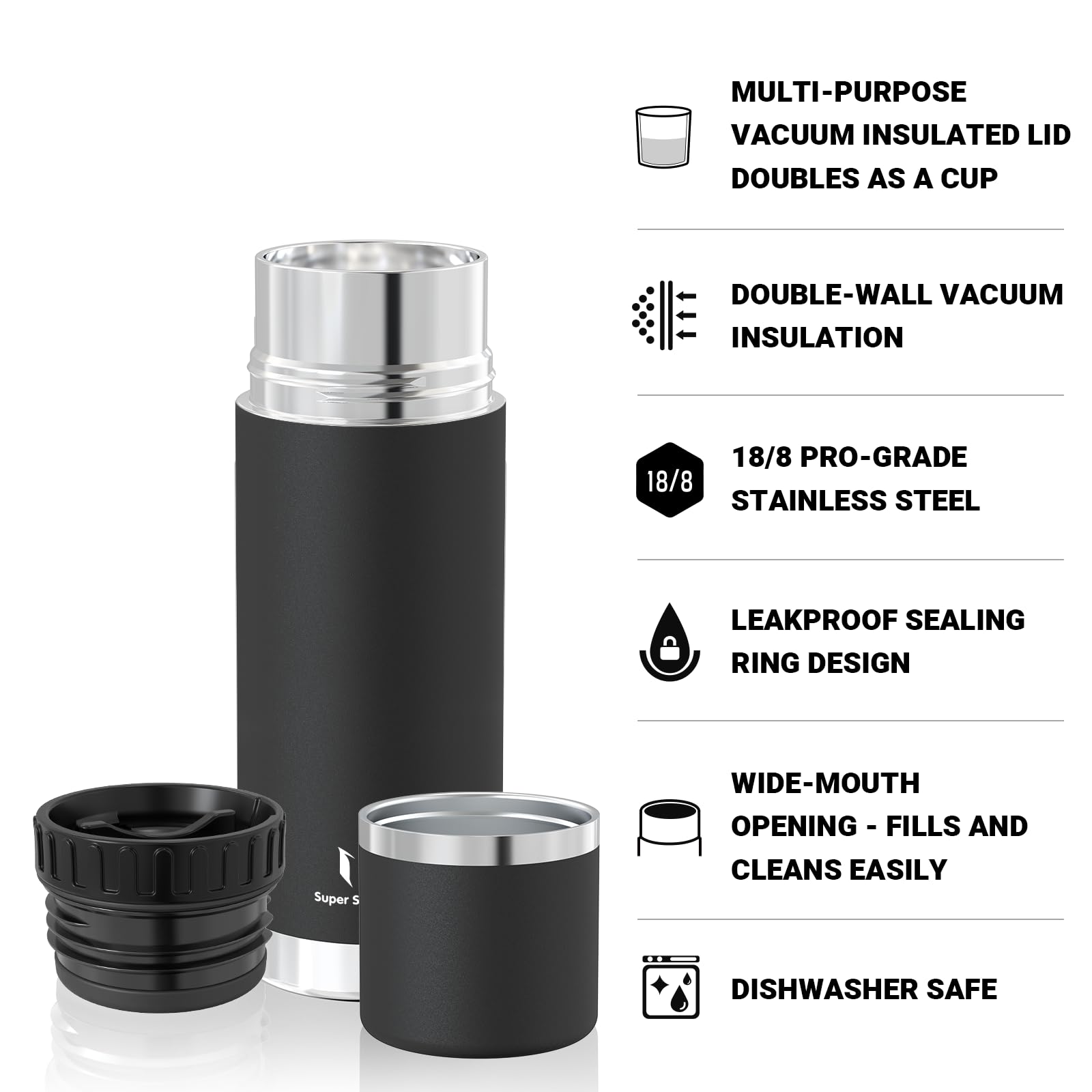 Super Sparrow Borraccia Termica -500ml/750ml/1000ml - Bottiglia Termica in Acciaio Inox - Borracce Senza BPA - Mantiene Calde 12 Ore o Fredde per 24 Ore - A Prova di Perdite Tappo Funge Anche da Tazza