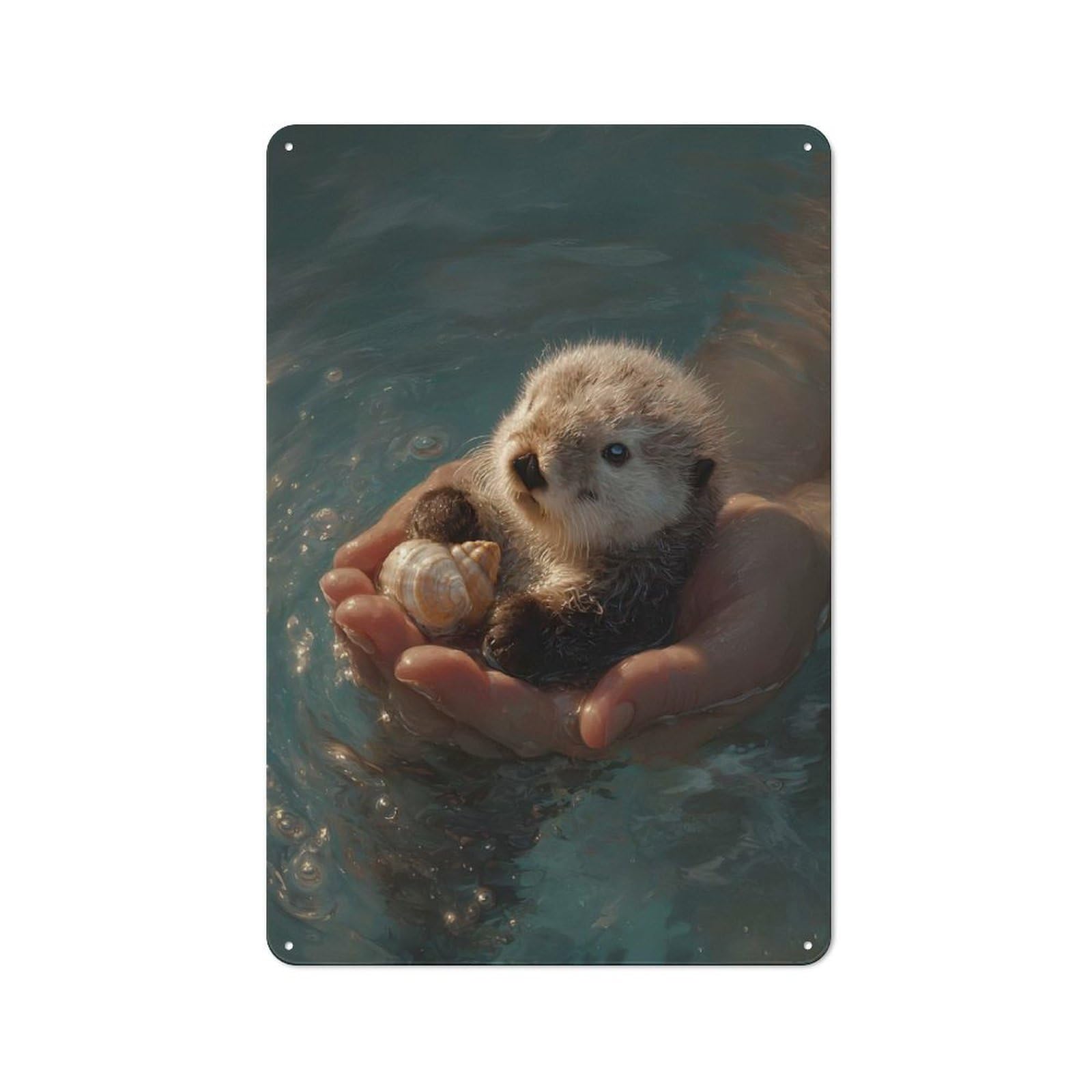 Junmoney Cute Otter Pup In Hands Metal Wall Sign 30X20cm Featuring For Bar Or Restaurant, For Bar Decor Enthusiasts