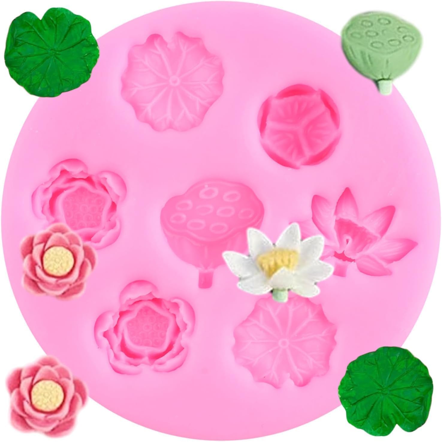 Lotus Pond Silicone Mold for Candle Making Molds 7 Cavity Leaf Flower Moulds Resin Art Craft Leafs Fondant Clay Topping Mini Flowers Mould (207-46)-image-48