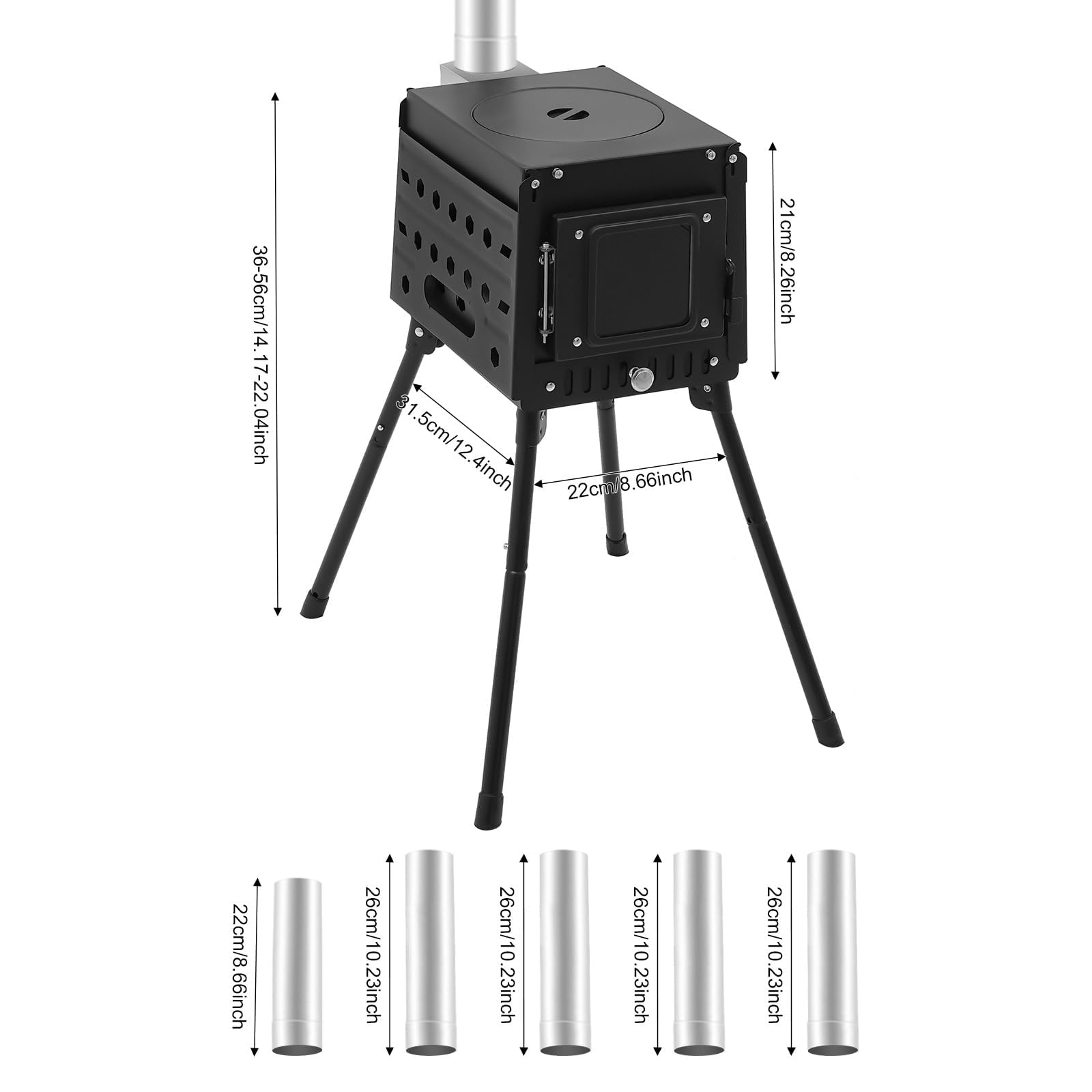 Four de tente, four de camping portable, four de tente avec tube et gants, 31,5 x 22 x 21 cm, pour la cuisine et le chauffage en plein air