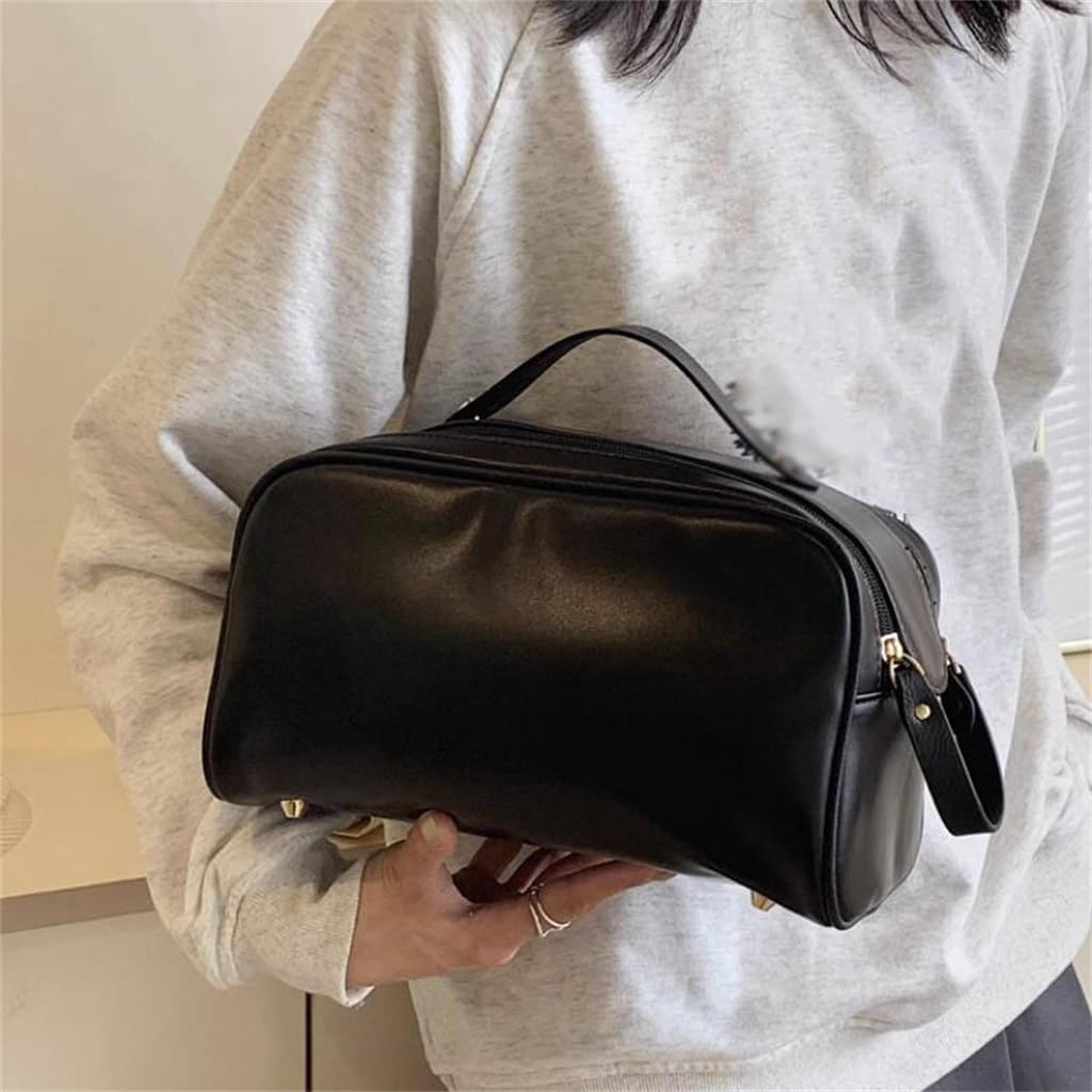 zipper with partition makeup bag, portable PU leather toiletries storage image 3