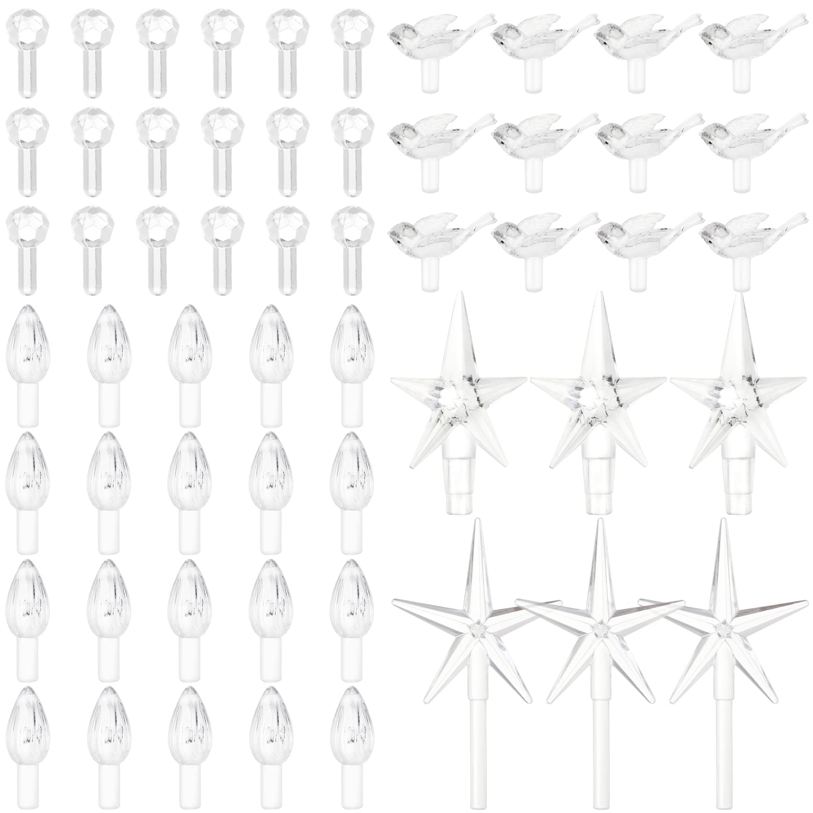 Riakrum 186 Pcs Ceramic Christmas Tree Replacement Bulb Set Globe Bird Stars for Lights Ornaments(Clear Color)
