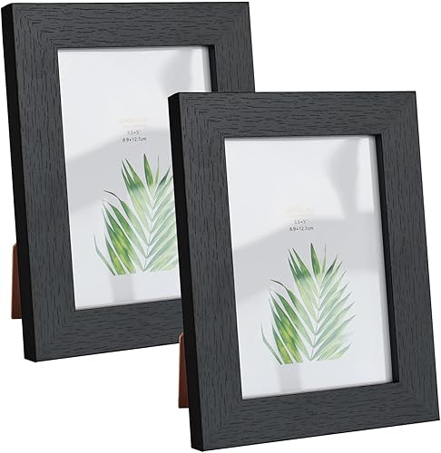 Marco para fotos de 3.5 x 5 pulgadas, marco negro de MDF, paquete de 2 unidades para mesa y pared