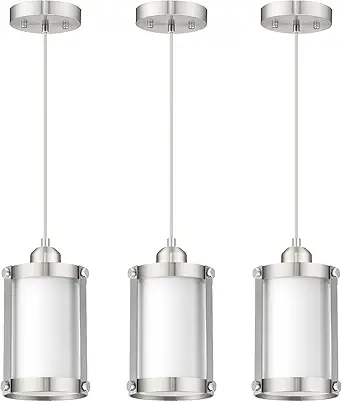 Brushed Nickel Pendant Lights Kitchen Island 3 Pack with Milk Glass - Modern Farmhouse Mini Hanging Light