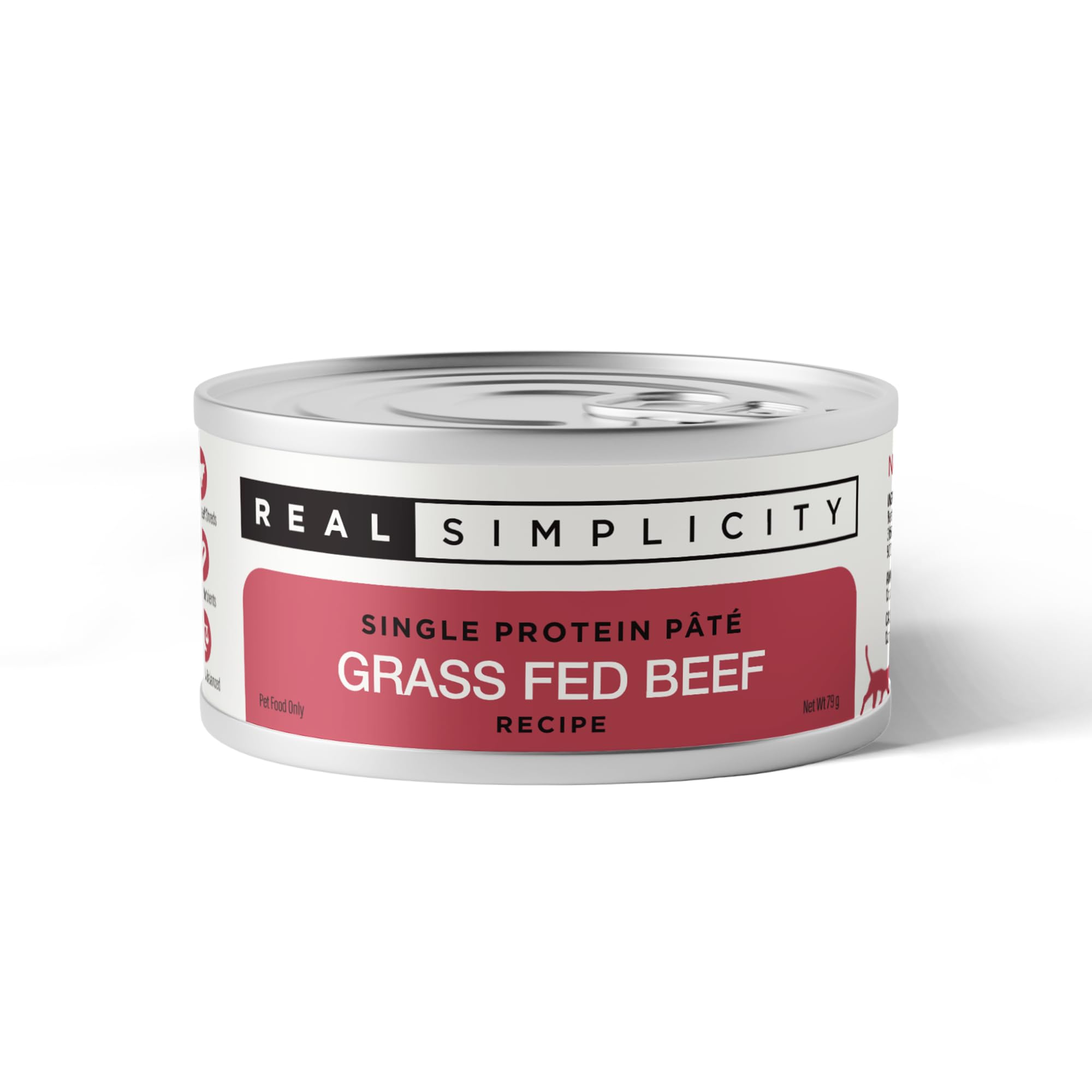 Real Simplicity Wet Cat Food Cans, Grain Free Single Protein Pate with Real Meat Shreds, Complete & Balanced, Grass Fed Beef, Supports Healthy Nervous System, 6 x 79g
