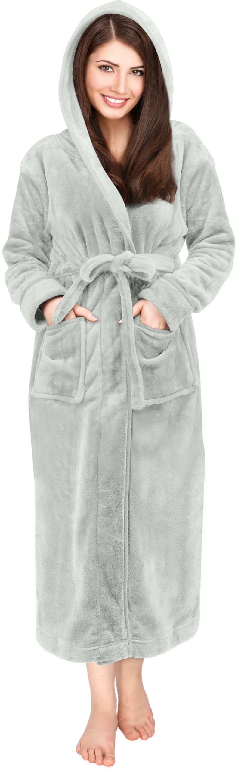 NY Threads Womens Fleece Hooded Bathrobe Plush Long Spa Robe