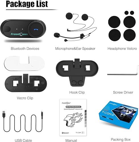 Miniatura 8 de FreedConn Auriculares Bluetooth para motocicleta TCOM VB - Altavoces para casco de motocicleta, 3 riders Paring 800M 2 Riders Talking Helmet