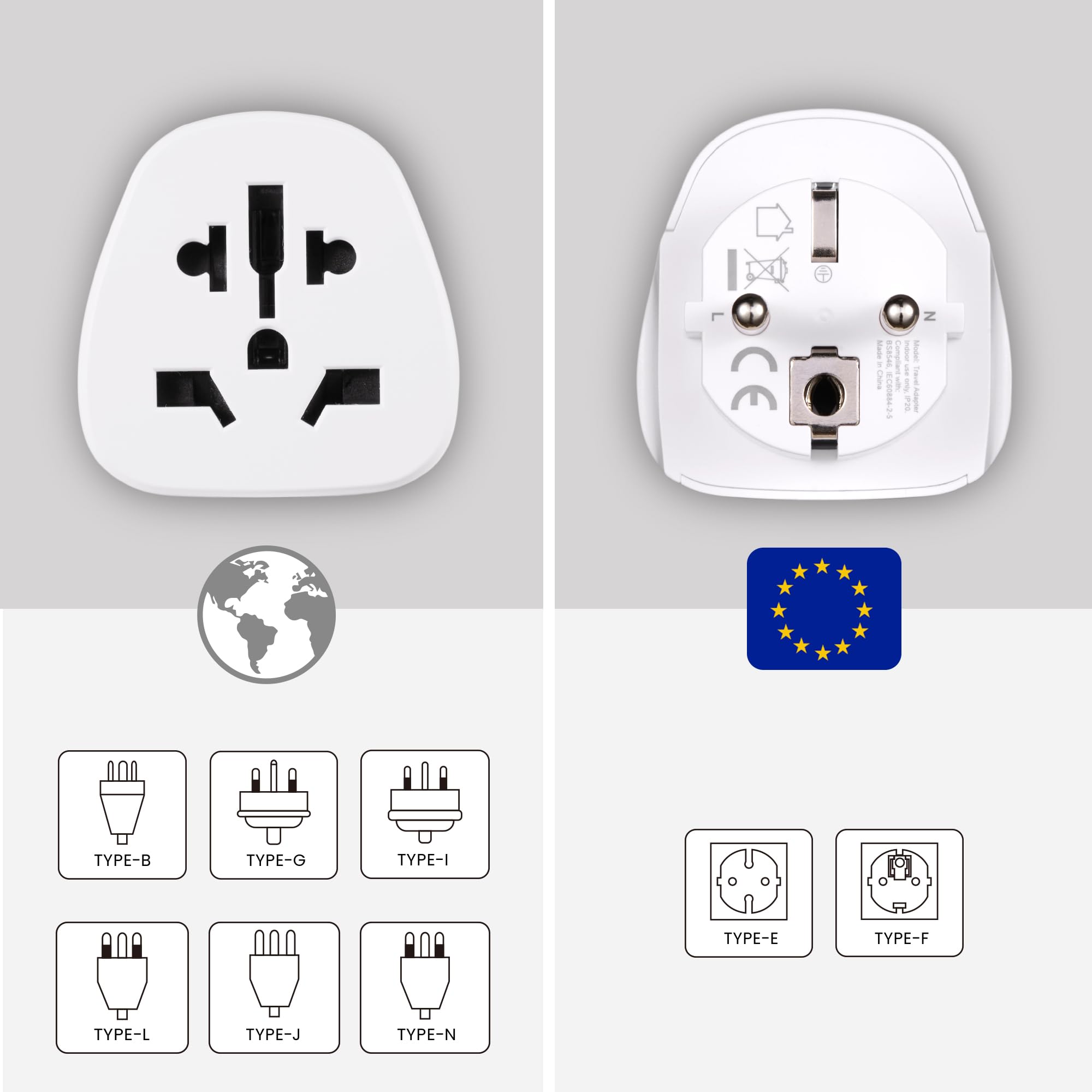 Adapter podróżny, Ewent adapter na świat do Europy, uniwersalny adapter ze świata do Europy, wtyczka z USA/UK/AUS/CHINA/Szwajcaria do gniazda Schuko (IT/ES/DE/UE), kompaktowa wtyczka podróżna