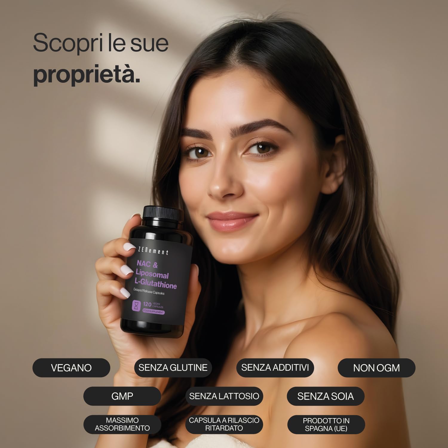 NAC con L-Glutatione Liposomiale - Formula Avanzata con N-Acetilcisteina e Glutatione ad Alta Assorbimento - Capsule Vegane a Rilascio Ritardato, Senza Additivi - 120 Capsule, 4 Mesi - Zenement