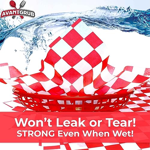 Image of Avant Grub Deli Paper 300 Sheets. Turn Your Backyard Cookout Party into a Classic Drive-In with Red & White Checkered Food Wrapping Papers. Grease-Resistant 12x12 Sandwich Wrap Prevents Food Stains!