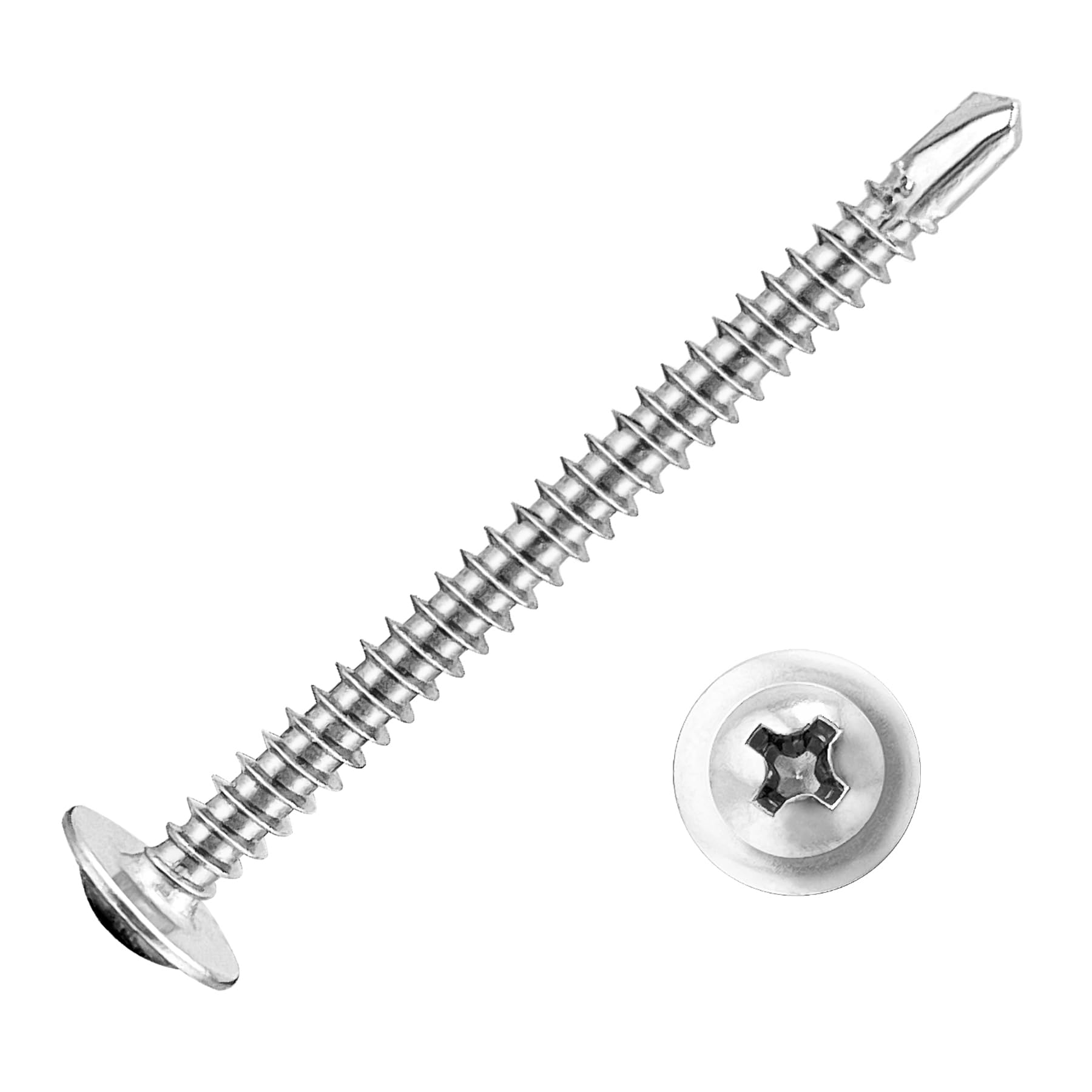 MateIJS 100Pcs 8×2” 410 Stainless Steel Self-Tapping Sheet Metal Screws - High Strength Truss Head Fasteners for Metal, Plastic & Wood, Phillips Drive