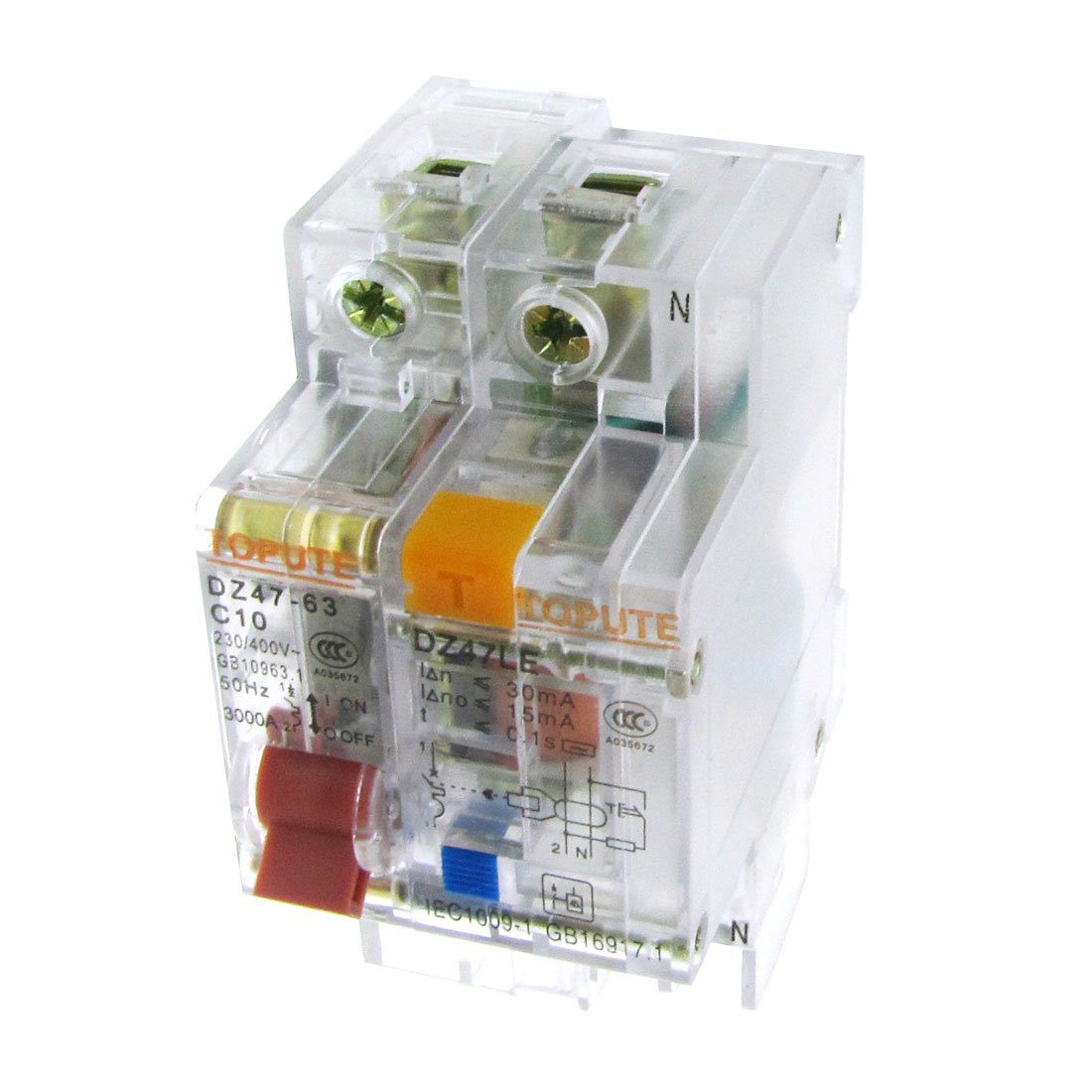 IEUMJNAT Transparent AC 230V 400V 10A 1P+N -Professional - Leakage Circuit Breaker
