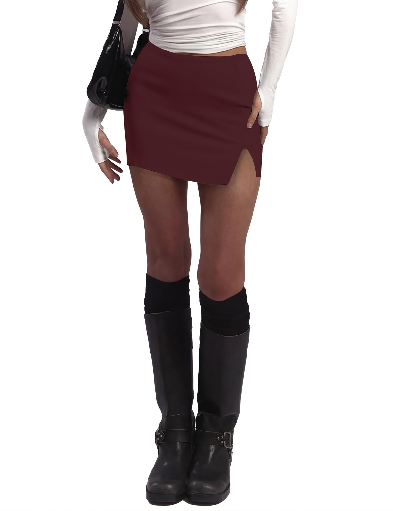 Tisfeer Minirock Damen mit Hose Drunter Sexy Bleistiftrock Schlitz Kurz Hosenrock Dehnbar Schlankmachend Skort Sommer Club Alltag