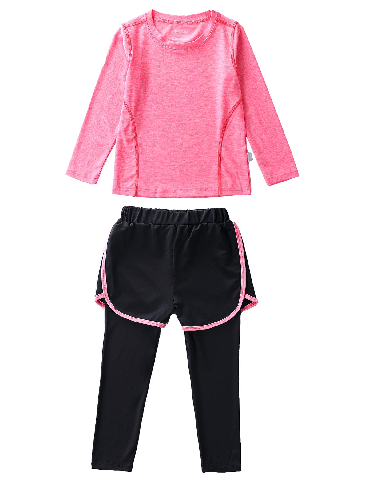 Echinodon Mädchen Sport-Set 2tlg Schnelltrockend Langarmshirt + Hose mit Shorts Trainingsanzug für Jogging Training Yoga