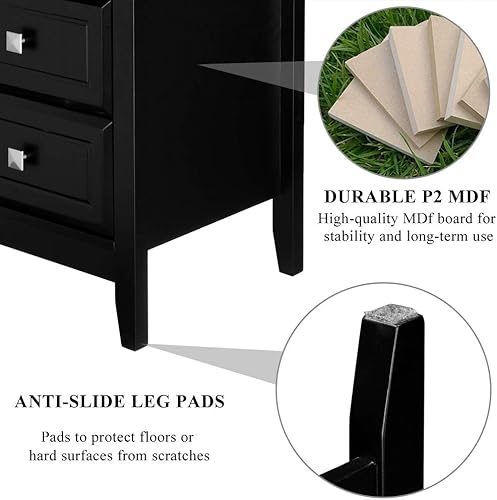 Miniatura 31 de Bonnlo Mesita de noche blanca con 3 cajones, moderna mesita de noche para dormitorio con perillas de metal, mesita de noche de madera, mesa auxiliar