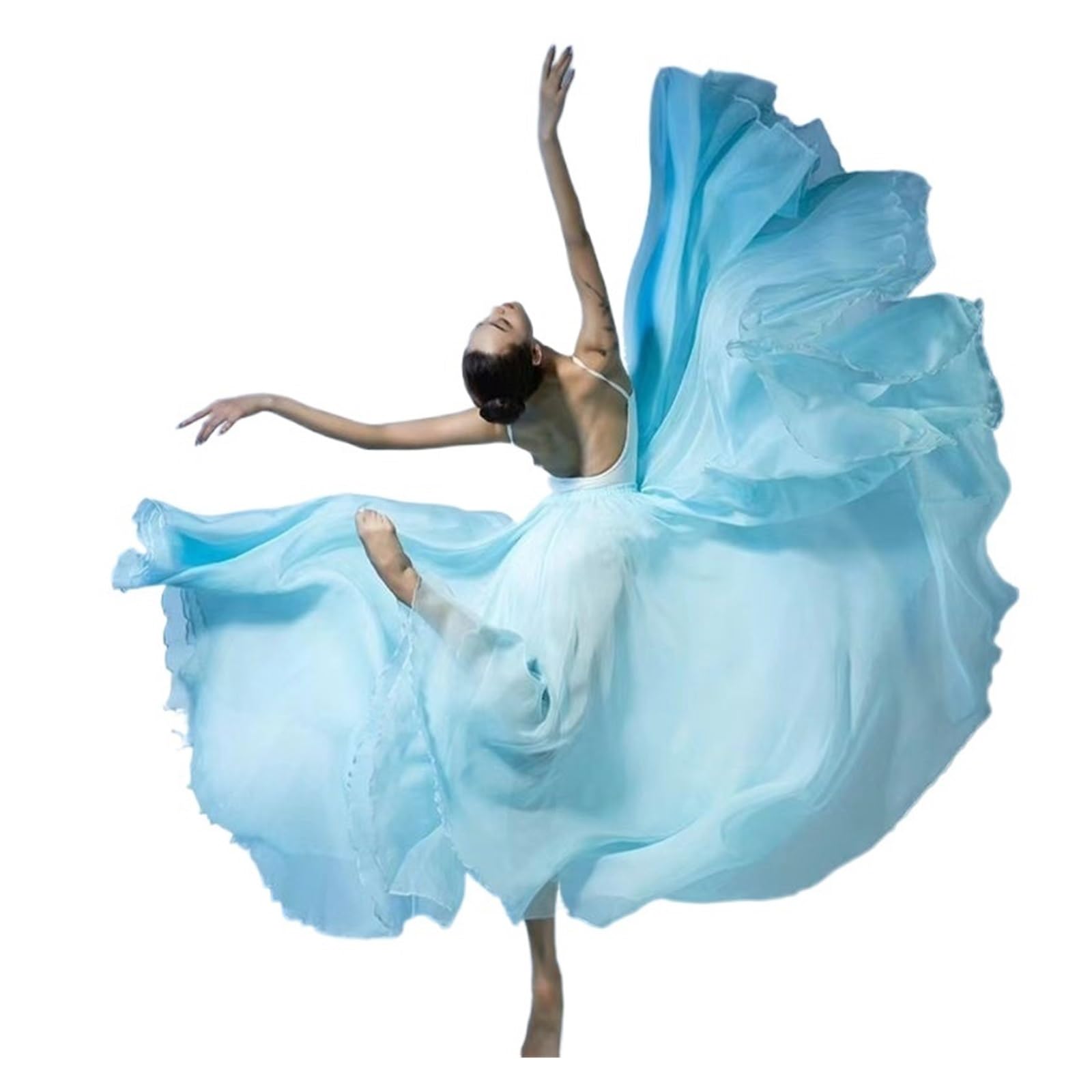 Chiffon TanzröCke 720 Grad Klassisches Tanzkostüm Damen Fließender großer Swing Doppellagiger Chiffonrock(Light Blue,L Skirt length95cm)