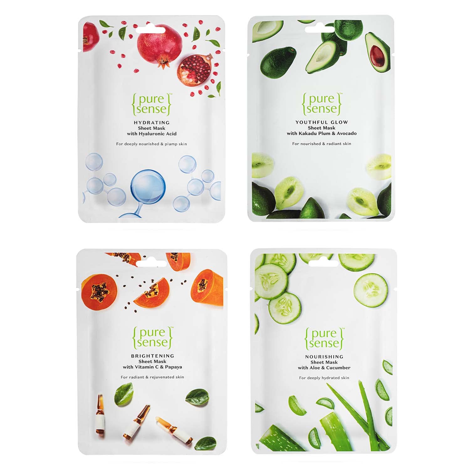 PureSense Sheet Mask Combo of 4 | Natural & Organic For Nourished & Deeply Hydrated Skin | For Dry, Oily and Combination Skin | From the makers of Parachute Advansed (Buy 3 Get 1 FREE) 60g