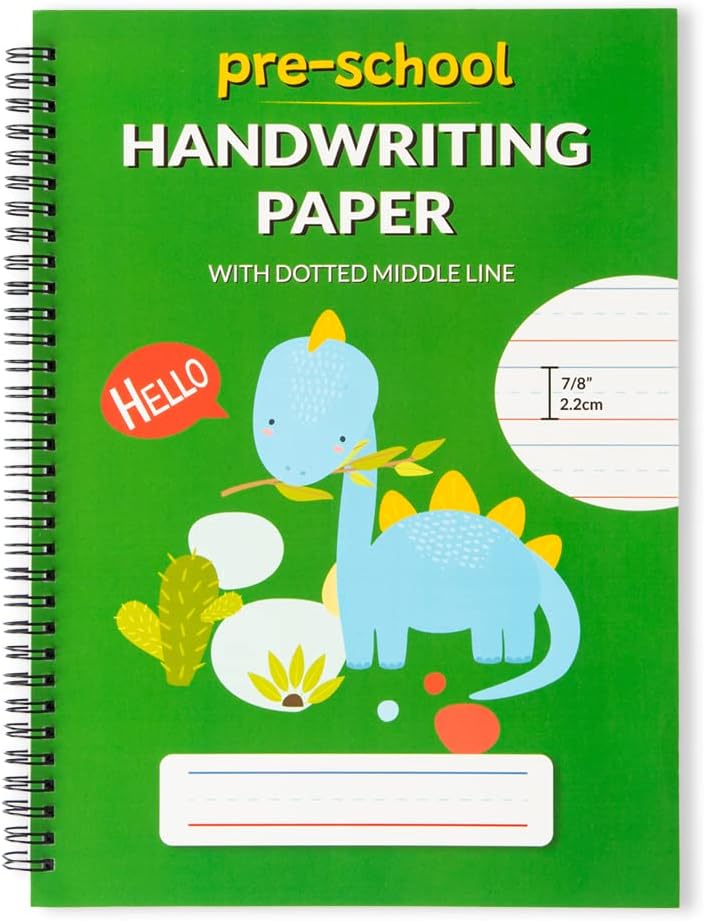 Learning Owl A4 Lined Handwriting Practice Notebook for Kids – Dotted Midline, Spiral Bind, Pre-K, Kindergarten, 100 Thick Pages