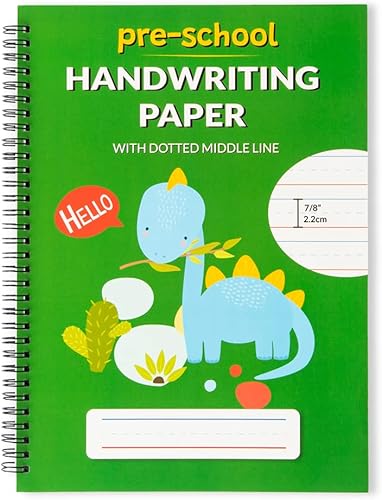 Cuaderno de práctica de escritura a mano A4 para niños, línea media punteada, encuadernación en espiral, pre-K, jardín de infantes, 100 páginas
