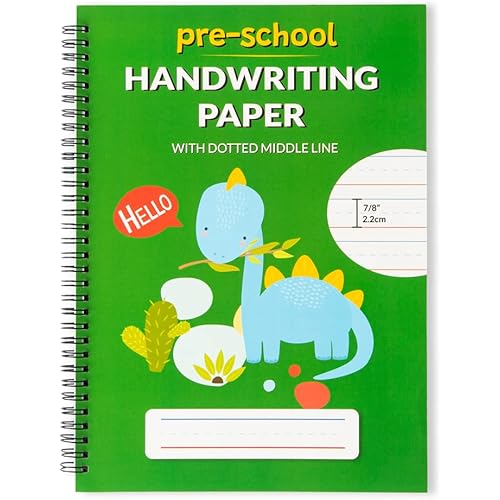 A4 Handwriting Practice Paper Notebook for Kids – Spiral Bind, Lined Paper with Dotted Midline for Preschool, Pre-K, Kindergarten - 100 Thick Ruled Pages for Alphabet and Number Writing
