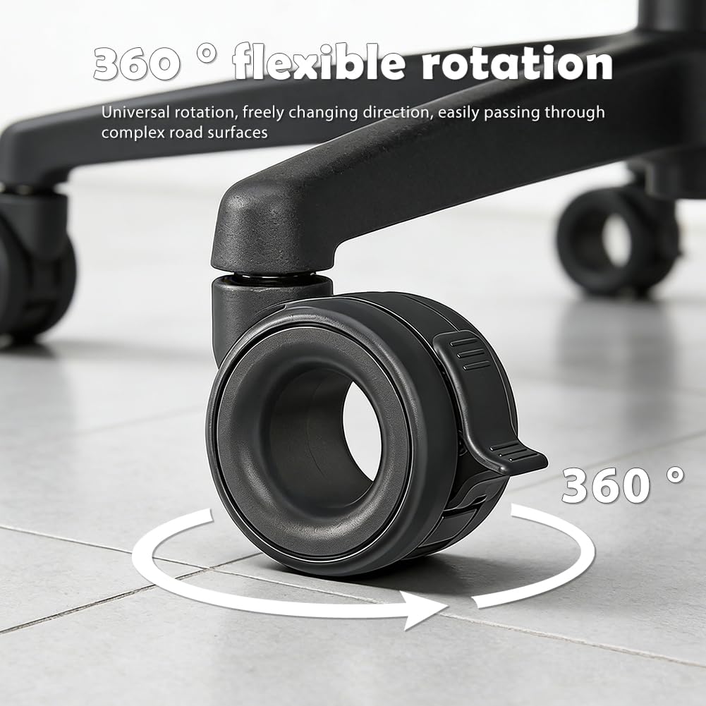 Ruedas para muebles con freno, juego de 4 ruedas, ruedas de transporte, ruedas de carga pesada negras, hasta 80 kg de capacidad, ruedas giratorias de ø65 mm con perno de rosca M8, ruedas para muebles