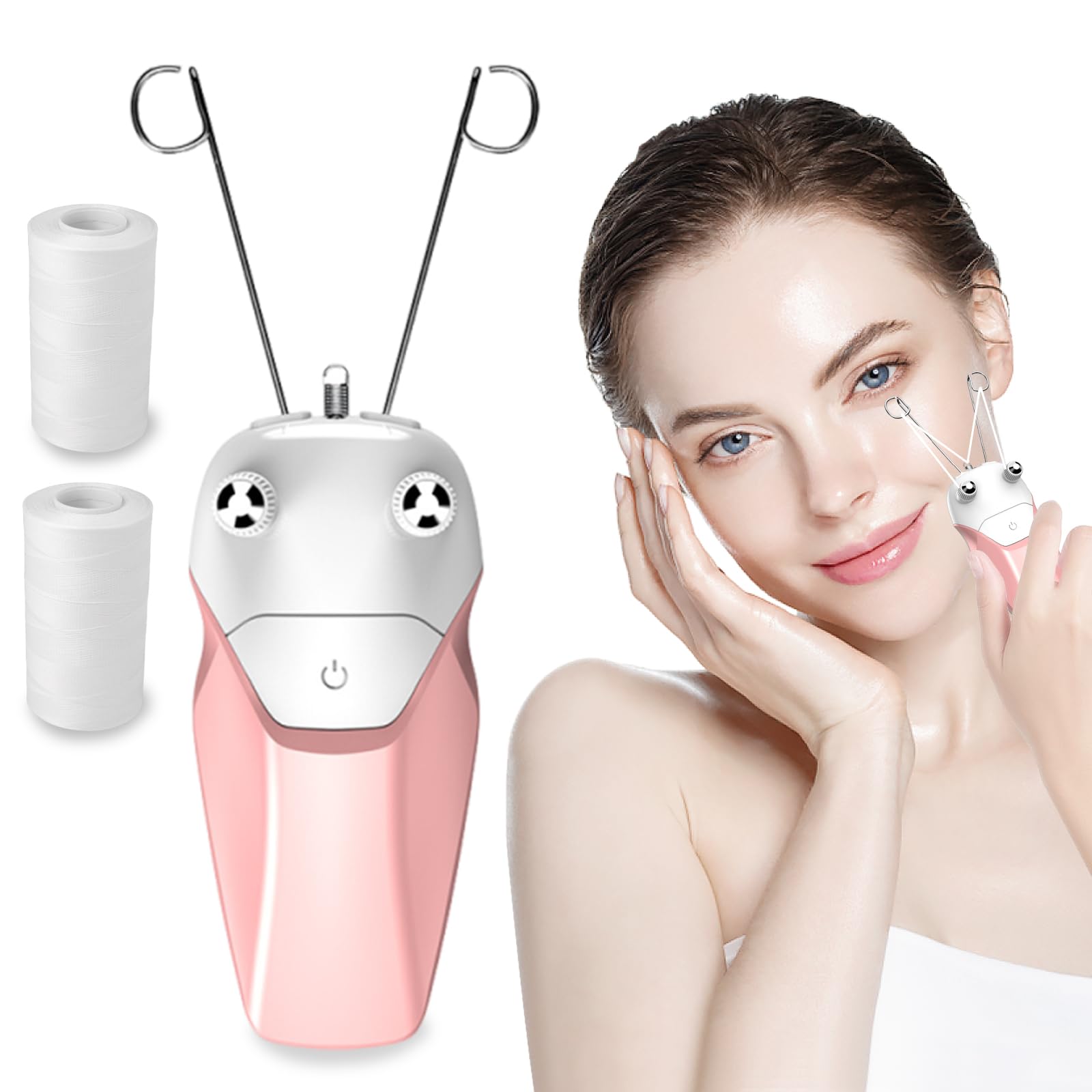 Pink Facial Threading Hair Removal Electric Women's, USB Rechargeable Electric Hair Removal Device, Faces Delicate Device Depilation for Fine Hairs on