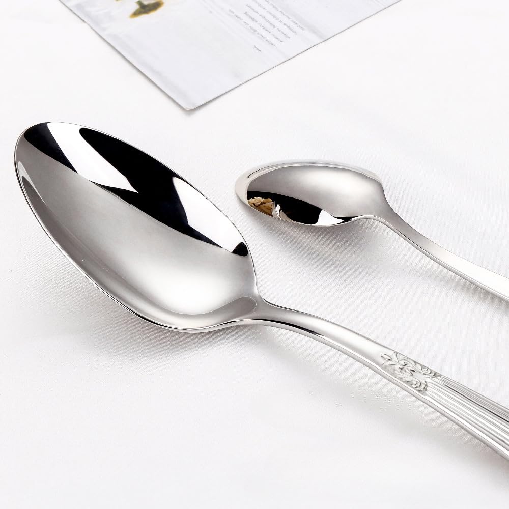 Manico in Rilievo Cucina in Acciaio Inox Argenteria Stoviglie Posate Set Posate Bistecca Coltello Forchetta Cucchiaio Cucchiaino (Argento Oro,16 pezzi)