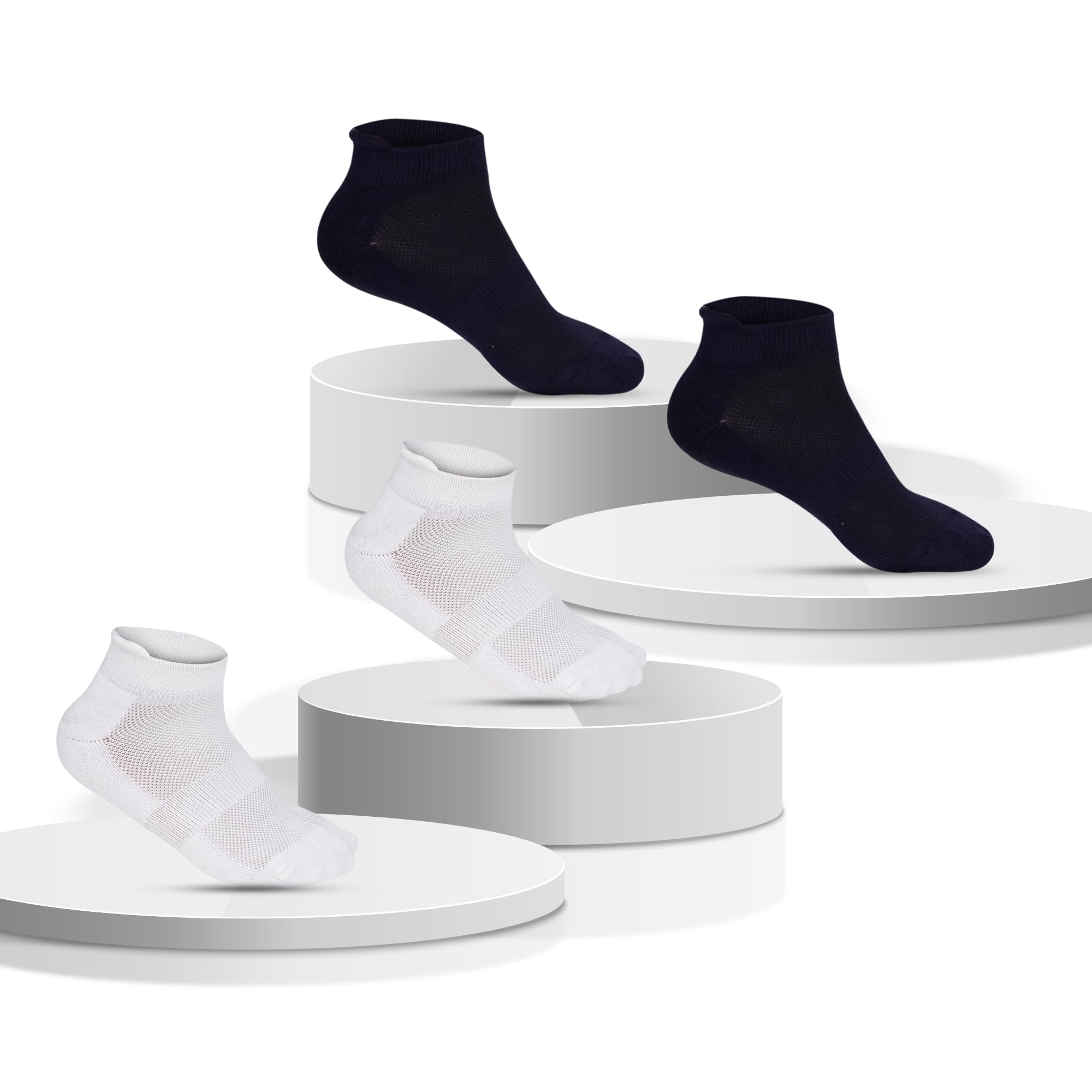 Premium Bamboo Socks for Men | Ankle Length | Odour-Free & Breathable | Anti-bacterial | 3X Softer than Cotton Socks I Pack of 4 Pcs I Free Size White :: Navy Blue-image-29