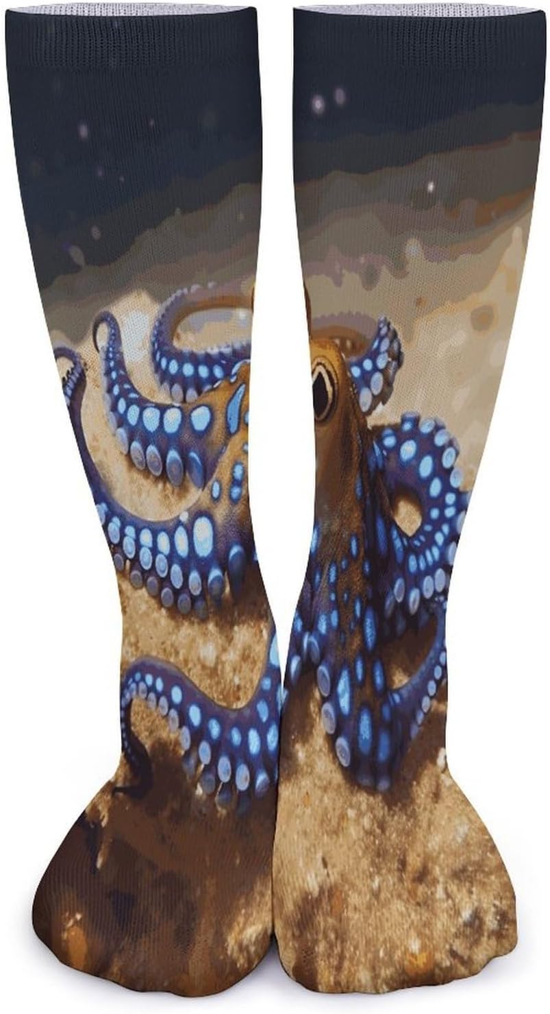 Blue Ring Octopus Crew Socks Soft Thermal Socks | Socks for Men Women-Casual Wicking,High Stocking for Sports Running-Long Thin Tube Sports Breathable