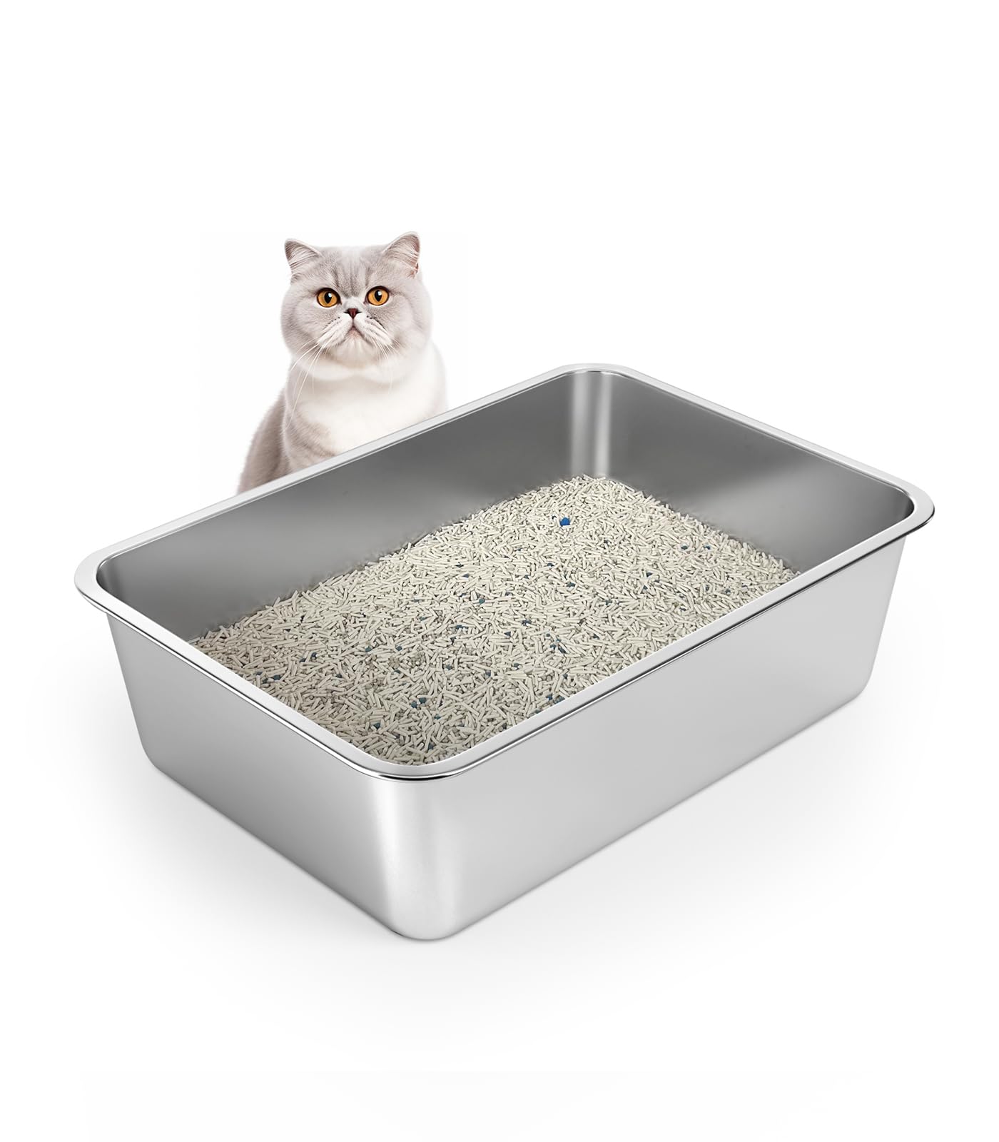 Stainless Steel Cat Litter Box, 6in Cat Litter Pan for Large Cats and Rabbits, Metal Litter Box High Sides Nonstick Odor Control Anti-Corrosion
