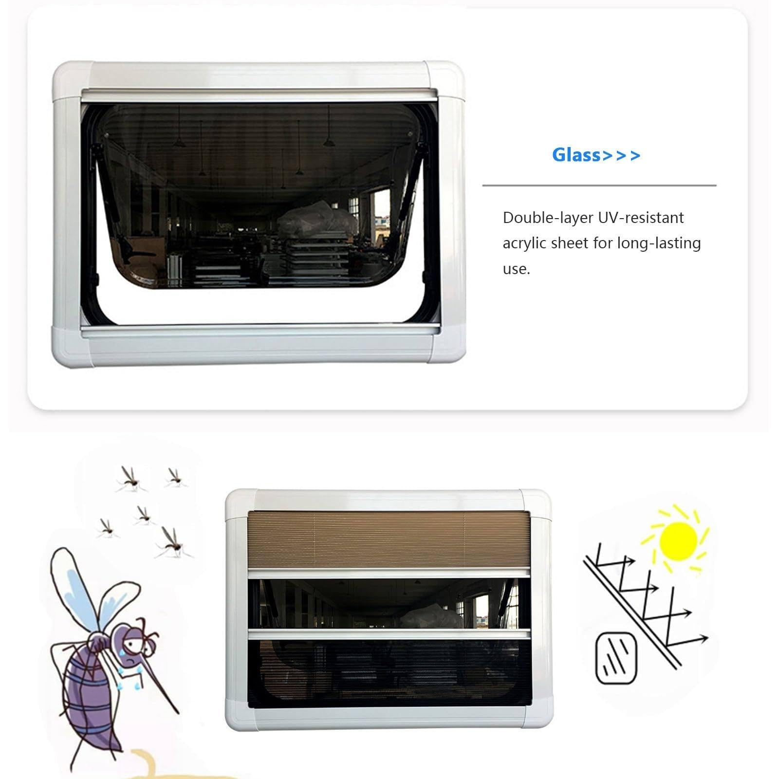 Ventana Empuje para RV, Vidrio Acrílico Redondeado de Doble Capa a Prueba de UV con Cortina de Privacidad para Caravana Camper, Apta para Puerta de Pared de Camper de 1.18-3.15 '',1300x550mm