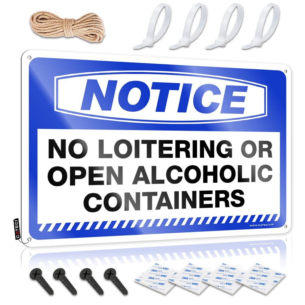 STWNVOITV Mancave Signs And Decor Notice No Loitering Or Open Alcoholic Containers Tin Sign Funny Warning Signs Tin Wall Decor(20X30CM)