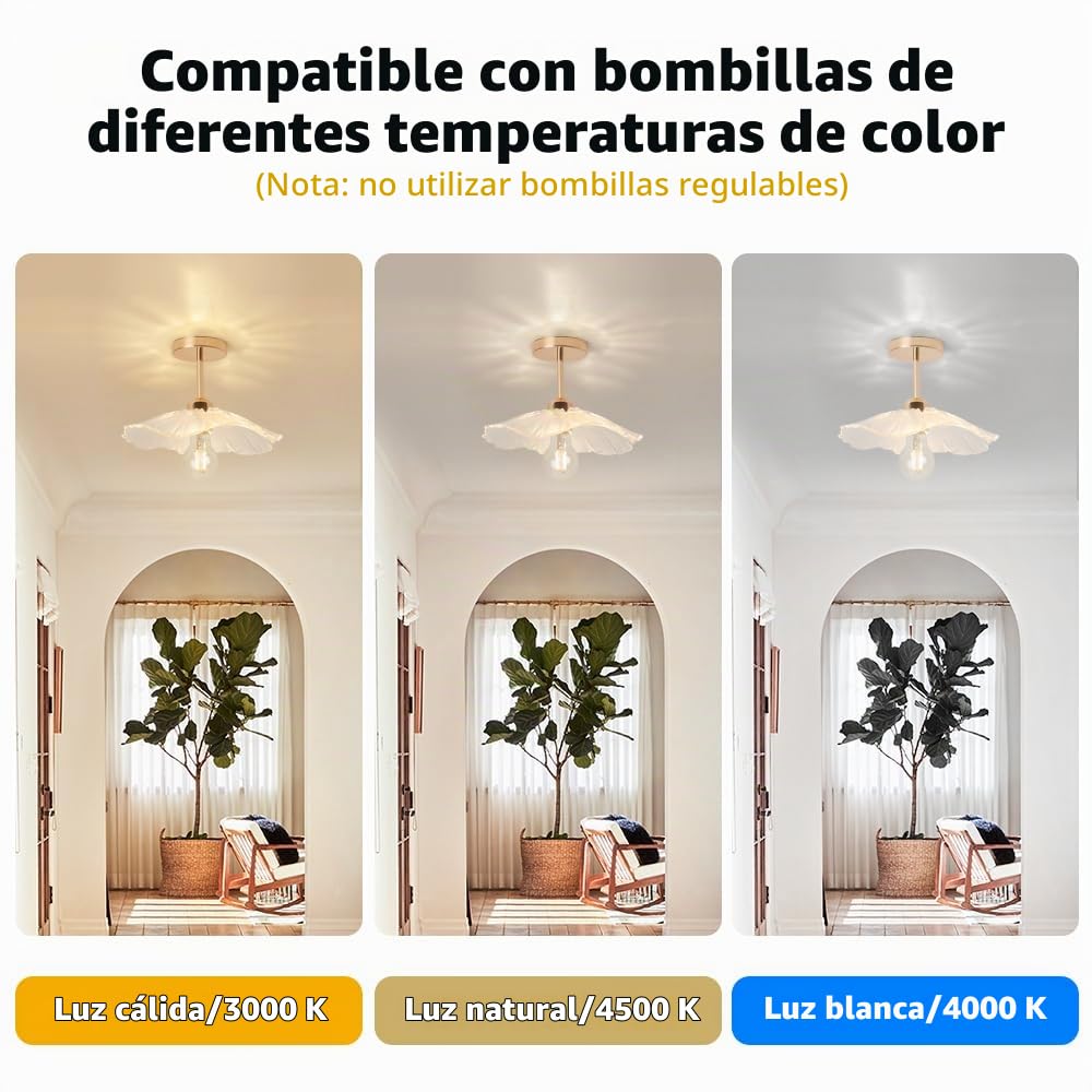 Lampara Techo y Lámpara Colgante 2-en-1,Luz led Techo para Habitación,Cocina,Salón,Pasillo,Habitación Infantil,Entrada,Escaleras,30CM,Flor Vidrio Pantalla de Lámpara,E27 Base,Oro