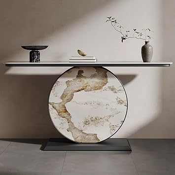 Entryway Console Table, Long Hallway Table, Slate Top Entryway Tables, Sofa Tables with Metal Base, Contemporary Accent Foyer Desk, for Living Room, EntranceBlack B,100cm/39.3in