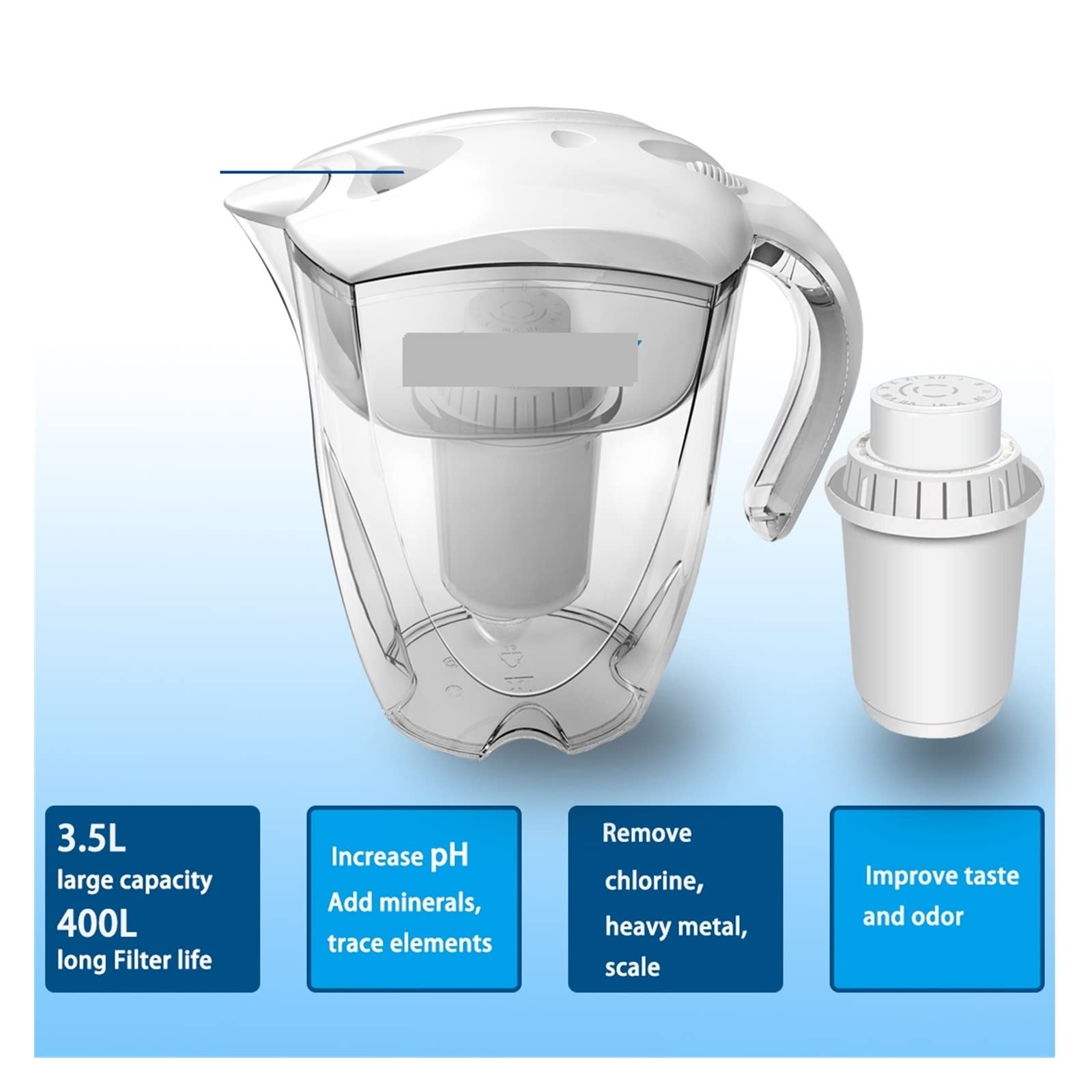 Filtre Osmoseur, Ioniseur de filtre de pichet d'eau alcaline minérale de 3,5 L - Filtres longue durée de 400 L - Système de filtration purificateur - Alcalinisateur de pH(3 x Replace Filter)