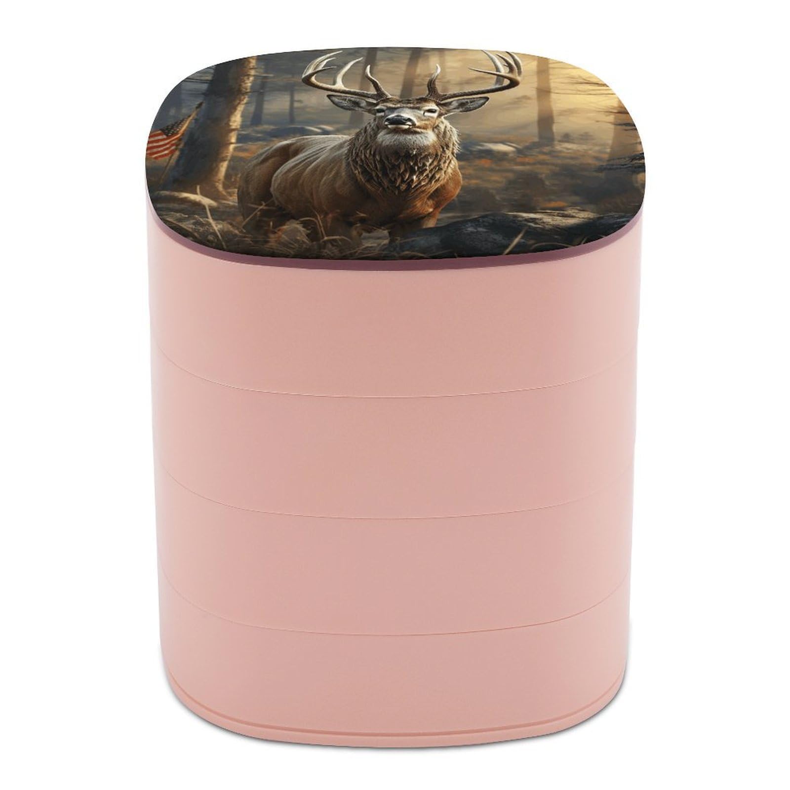 VstaDank Deer Hunting Season Jewelry Box 360° Rotatable Jewelry Organizer 4 Layers Jewelry Case with Lid Fashion Portable Earring Holder for Bracelets Rings Bracelets Vanity
